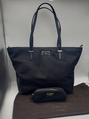 kate spade black nylon tote with matching black pouch